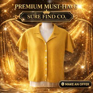 Van Heusen "For Her" VTG Mustard Yellow Short Sleeve Knit Collard Blouse W SZ M